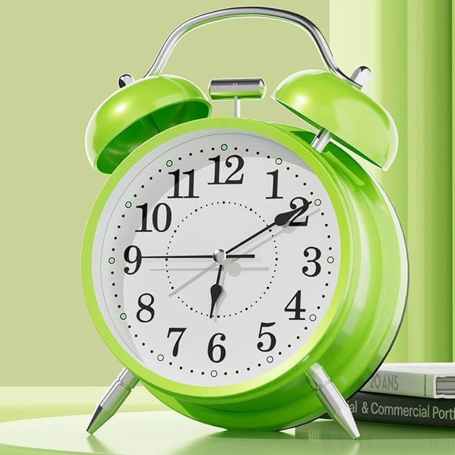 4 Inches Analog Alarm Clocks Retro Backlight Cute Simple Design with Night Light Silent Non-Ticking Battery Operated [Red]