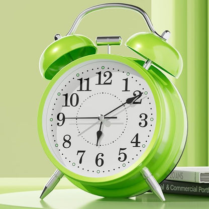 4 Inches Analog Alarm Clocks Retro Backlight Cute Simple Design with Night Light Silent Non-Ticking Battery Operated [Red]