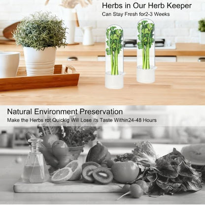 Herb Saver for Refrigerator - Refrigerator Vegetable Freshener Bottle for Preserving Herbs, Parsley, Cilantro, Mint, Coriander, Asparagus for 2-3 Weeks（2Pcs）