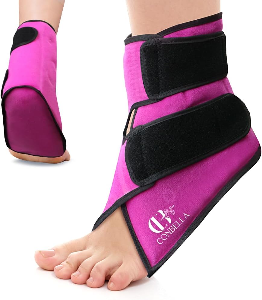Ankle Ice Pack Wrap, Hot Cold Compress for Pain Relief, Purple | Reusable Cold Compress Sleeve for Sprains, Hot Cold Therapy - for Instant Recovery with Strap & Gel Packs