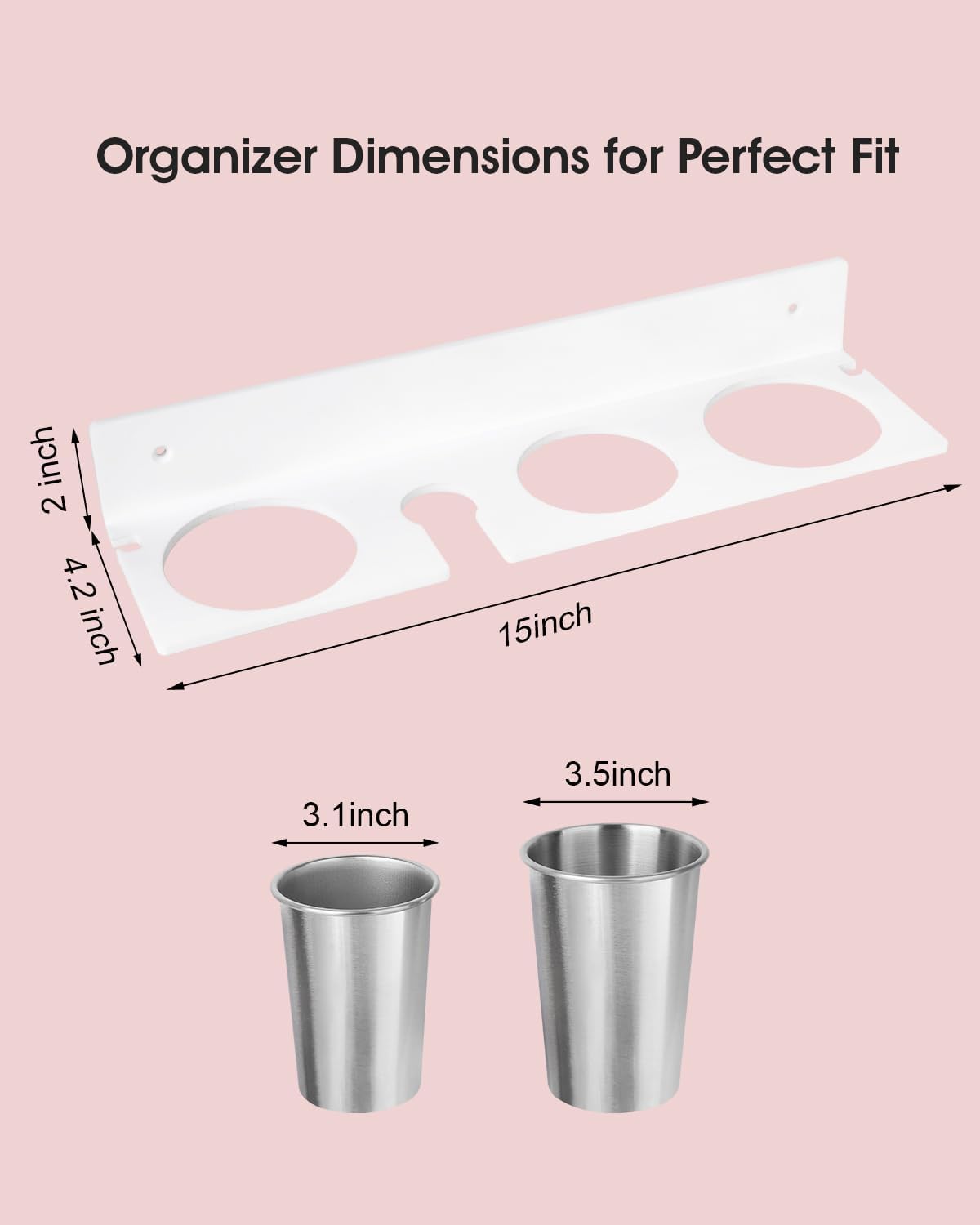 Hair Tool Organizer, Hair Dryer Holder with Heatproof Steel Cups, Acrylic Vanity Organizer for Curling Iron, Flat Iron & Hair Brushes, Perfect for Bathroom (White, Standard)