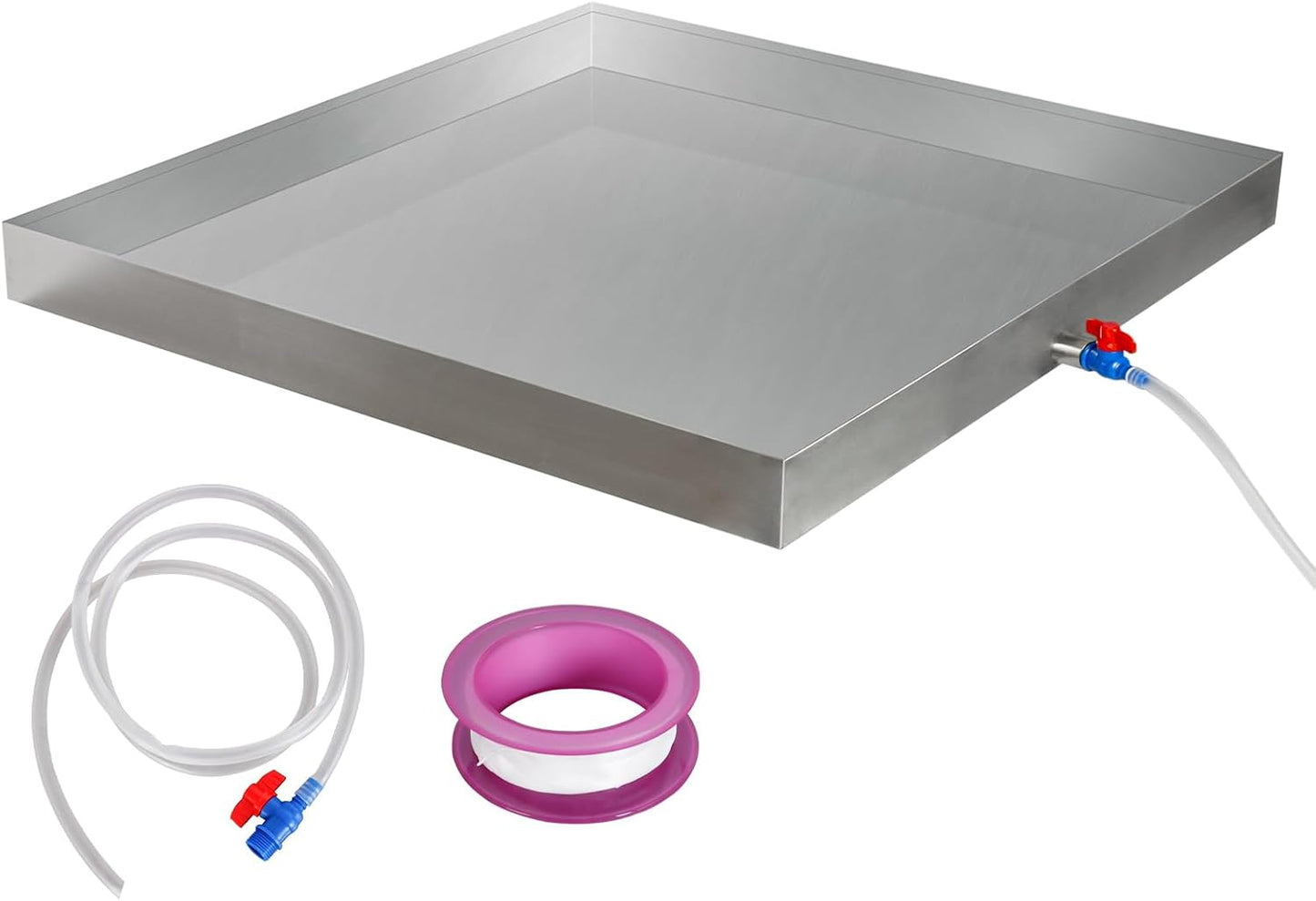 Washing Machine Drain Pan,27''x25''x2.5'' Heavy Duty 304 Stainless Steel Washing Machine Pan,Washer Tray for Floor Protection,Washer Drain Pan with Drain Hole & Hose