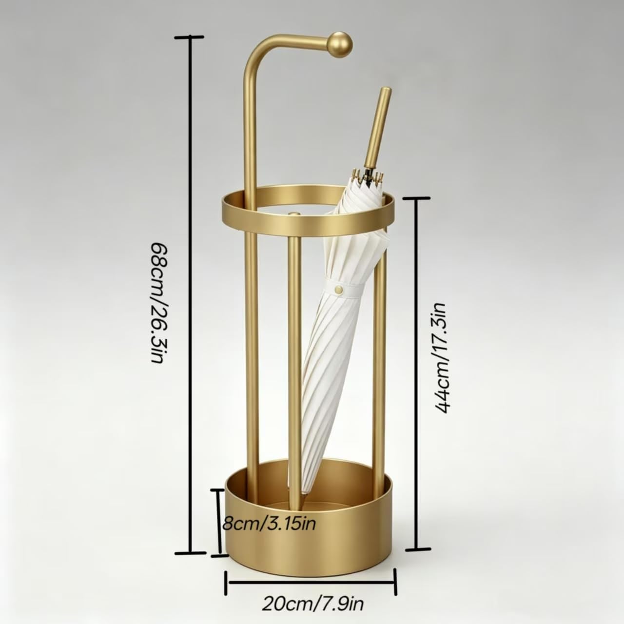 Stainless Steel Umbrella Stand, Gold Freestanding Umbrella Holder with Drip Tray & Hook, Entryway Rain Umbrella Storage Rack for Home Lobby Hotel Decor
