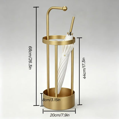Stainless Steel Umbrella Stand, Gold Freestanding Umbrella Holder with Drip Tray & Hook, Entryway Rain Umbrella Storage Rack for Home Lobby Hotel Decor
