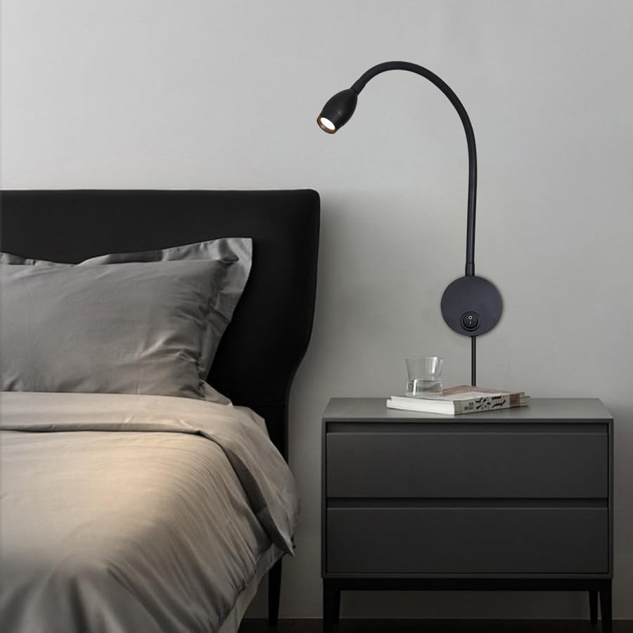 LED Reading Lamp 3W Warm White 3000K for Reading Books Black Plug Cord 2PCS (RS032)