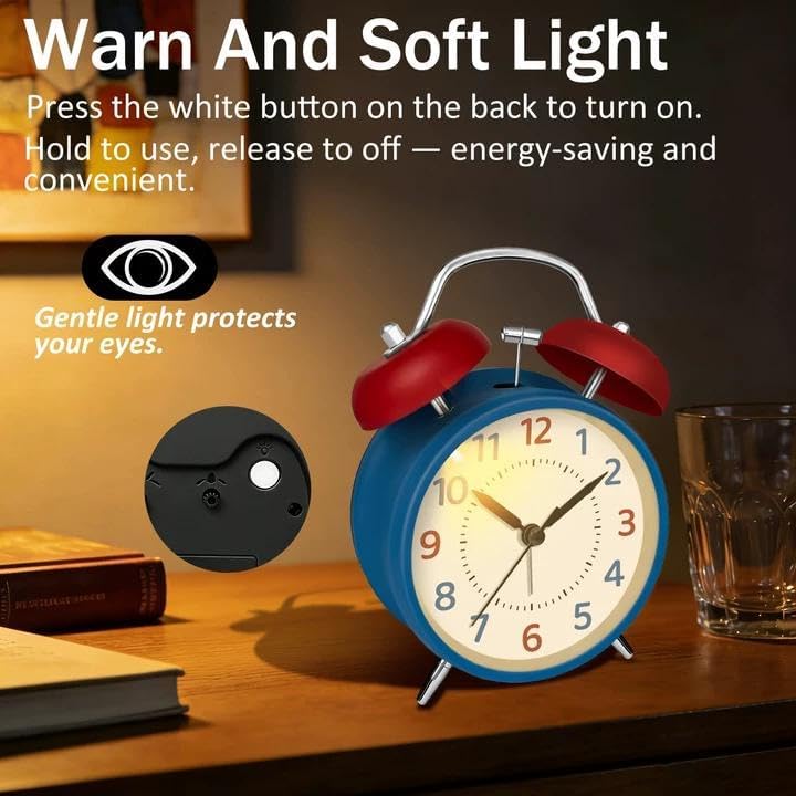 4.5" Analog Alarm Clock for Heavy Sleepers, Loud Battery Operated Alarm Clocks with Light, Metal Silent Desk Clock for Bedrooms, Retro Bedside Clocks for Kids Girls Women Mother Seniors, Pink