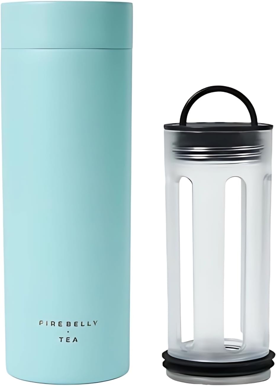 Firebelly Tea, Travel Tea Infuser Mug with Strainer, Insulated Tumbler for Loose Leaf Tea or Coffee, Leakproof Bottle for Hot or Iced Drinks, Stainless Steel Thermos with Lid, Salmon