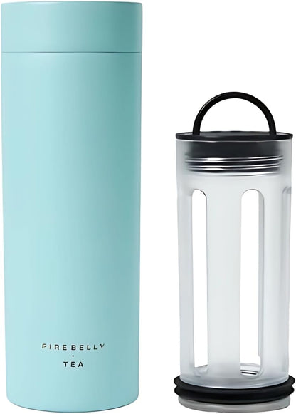 Firebelly Tea, Travel Tea Infuser Mug with Strainer, Insulated Tumbler for Loose Leaf Tea or Coffee, Leakproof Bottle for Hot or Iced Drinks, Stainless Steel Thermos with Lid, Salmon
