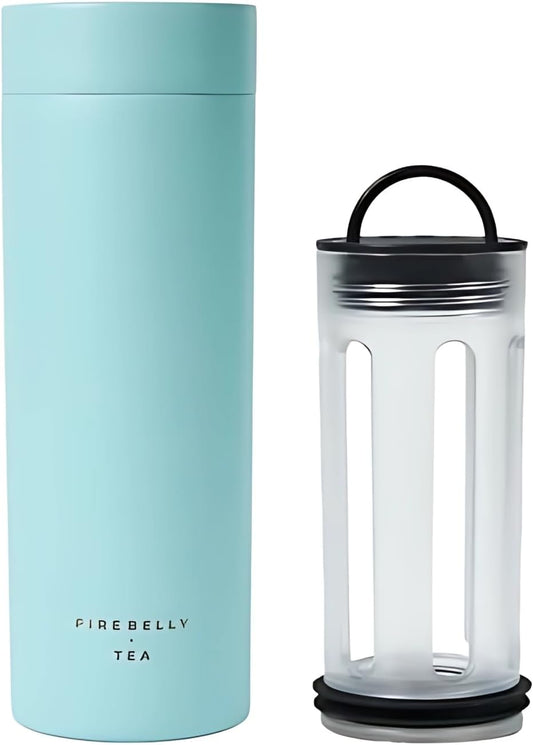 Firebelly Tea, Travel Tea Infuser Mug with Strainer, Insulated Tumbler for Loose Leaf Tea or Coffee, Leakproof Bottle for Hot or Iced Drinks, Stainless Steel Thermos with Lid, Salmon