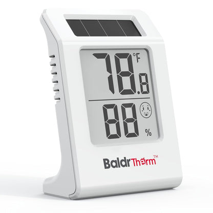 2.2'' Digital Thermometer and Hygrometer Meter, Solar-Powered Indoor Temperature Sensor Humidity Monitor, Humidity Gauge for Baby Rooms, Bedrooms, Home, Office, and Wine Cellars, White, 2Pack