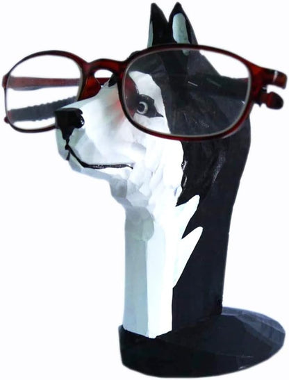 Red Dollar Handmade Wood Carved Animal Eyeglass Holder, Cute Sunglasses Display Stand, Nightstand Home Office Desk Decor, Christmas Holiday New Year Business Gift for Men Women Adults (Dog)
