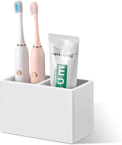 Luxspire Diatomite Toothbrush Holder, 2 Slots, Marble White | Fast Drying, Diatomaceous Earth, Electric Tooth Brush and Toothpaste Organizer, For Bathroom Kitchen Vanity Countertop