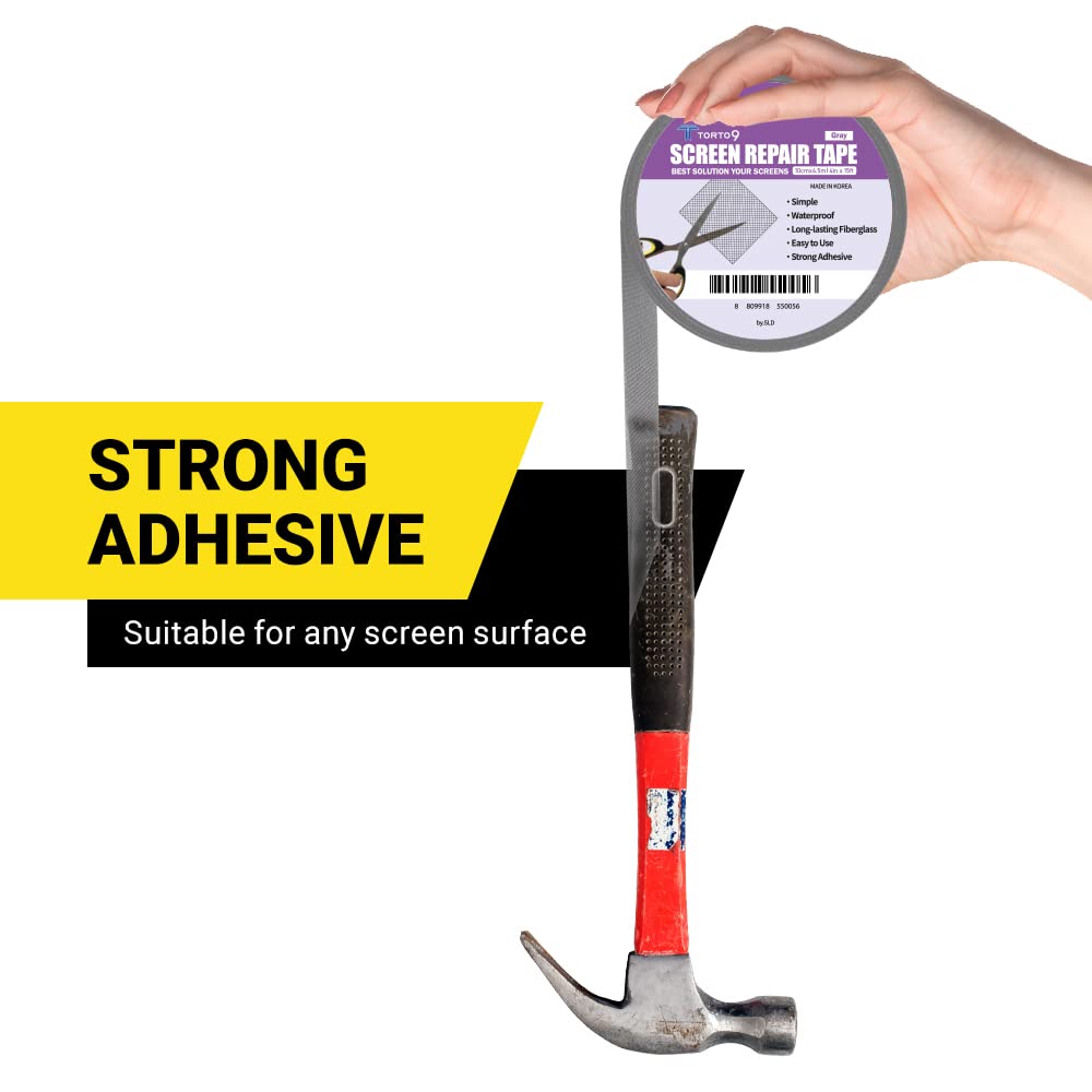 TORTO9 Window Screen Repair Kit, 3-Layer Strong Adhesive & Waterproof Tape Fiberglass Covering mesh (Gray, 2 Inch x 6.5 FT)