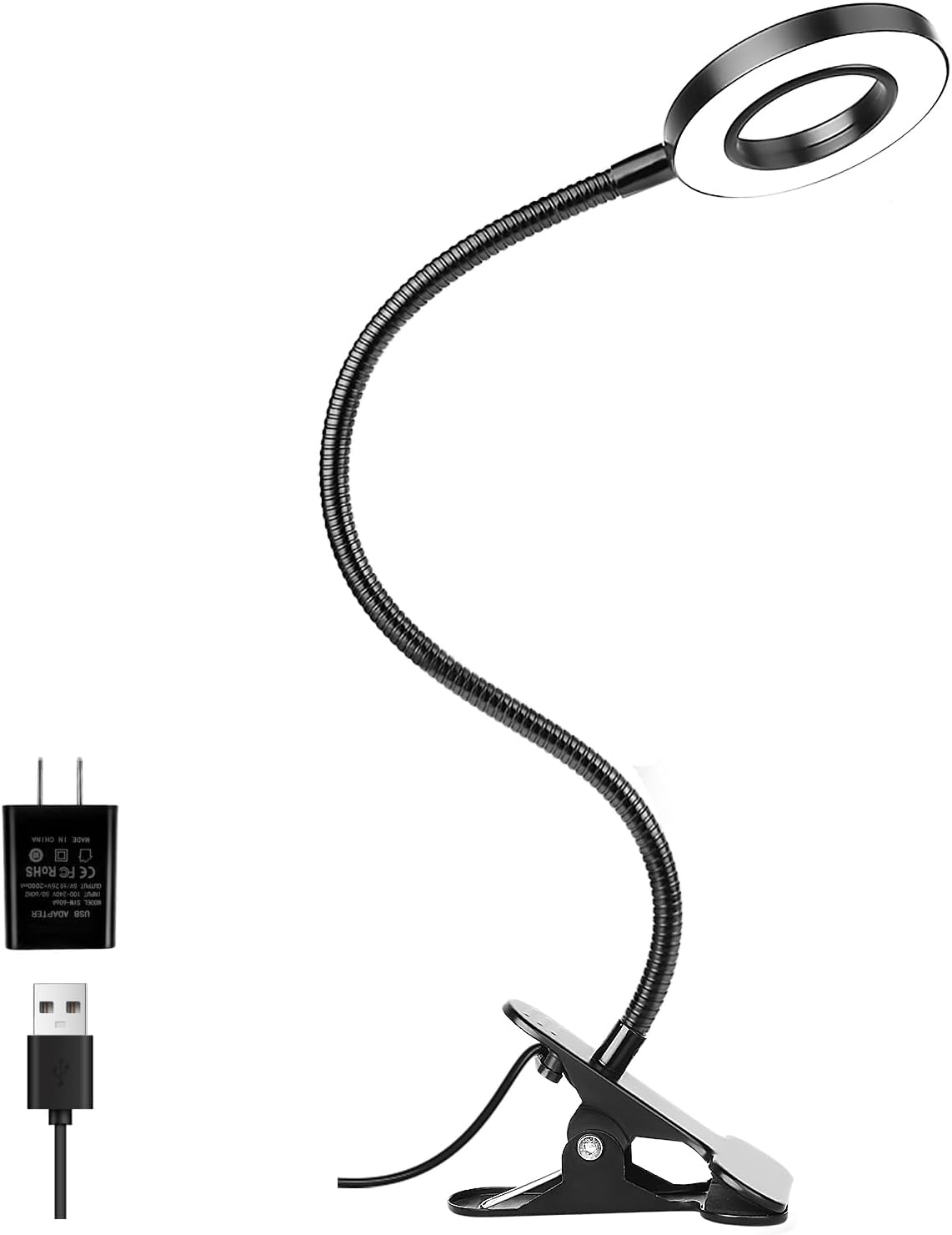 Woputne Desk Lamp Clip on Light for Bed Book Reading (Black) | 10 Dimmable Brightness 3 Light Modes Desk Lights for Home Office Clamp Bedside Lamp for Painting, Craft, Study