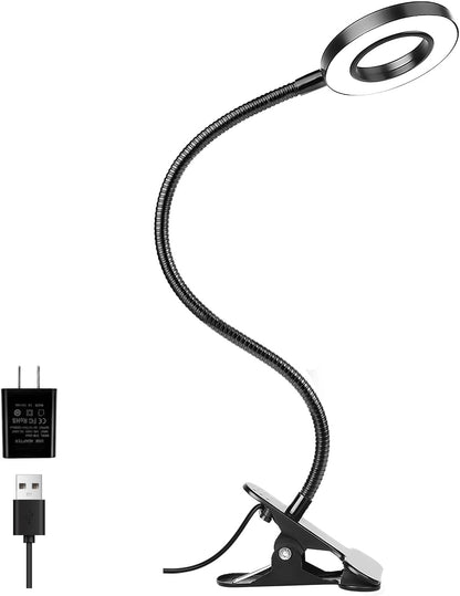 Woputne Desk Lamp Clip on Light for Bed Book Reading (Black) | 10 Dimmable Brightness 3 Light Modes Desk Lights for Home Office Clamp Bedside Lamp for Painting, Craft, Study