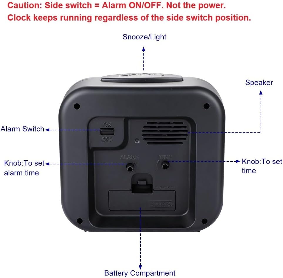 Tinload 5.5" Large No Ticking Analog Alarm Clock,Silent Readable for Seniors,Easy to Set,Gradual Rise Alarm,Big Numbers,Gentle Wake,Snooze, Lighted on Demand,Battery Operated,Black