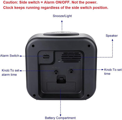 Tinload 5.5" Large No Ticking Analog Alarm Clock,Silent Readable for Seniors,Easy to Set,Gradual Rise Alarm,Big Numbers,Gentle Wake,Snooze, Lighted on Demand,Battery Operated,Black