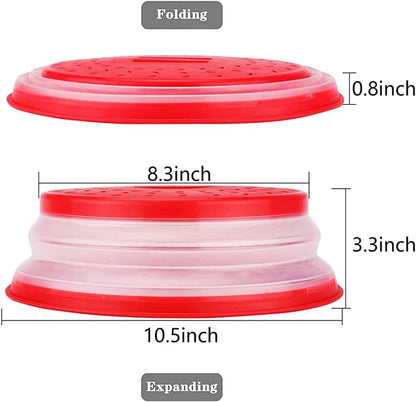 Microwave Splatter Cover Collapsible Microwave Cover for Food 10.5 inch | Easy Grip Handle, Fruit Drainer, BPA-Free, Dishwasher Safe, Grey