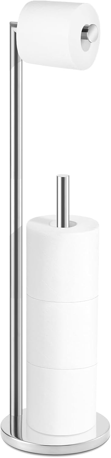 Toilet Paper Holder Stand, Bathroom Free Standing with Storage, Black | Rustproof Toilet Paper Roll Holder for 4 Rolls,with Non-Slip Stable Base,Bathroom Organizers and Storage