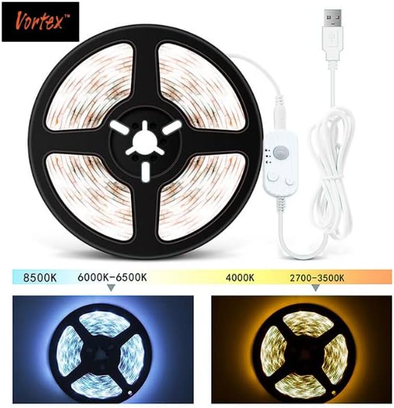 Vortex HJ-J0081C USB LED Strip Lights with Motion Sensor, Cool White 1m Dimmable LED Closet Light Motion Activated, Under Cabinet or Bed Strip Light(1 Meter, Cool White)