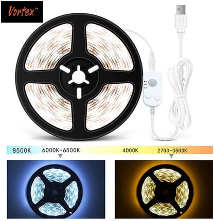 Vortex HJ-J0081C USB LED Strip Lights with Motion Sensor, Cool White 1m Dimmable LED Closet Light Motion Activated, Under Cabinet or Bed Strip Light(1 Meter, Cool White)