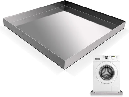 28" x 30" x 2.5" Washing Machine Pan, Leak Protection for Laundry Room | Washing Machine Tray with Anti-Slip Bottom Pad, Raised Edge Drain Pan, No Hole, Heavy Duty 304 Stainless Steel