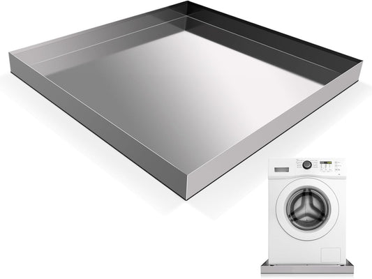 28" x 30" x 2.5" Washing Machine Pan, Leak Protection for Laundry Room | Washing Machine Tray with Anti-Slip Bottom Pad, Raised Edge Drain Pan, No Hole, Heavy Duty 304 Stainless Steel