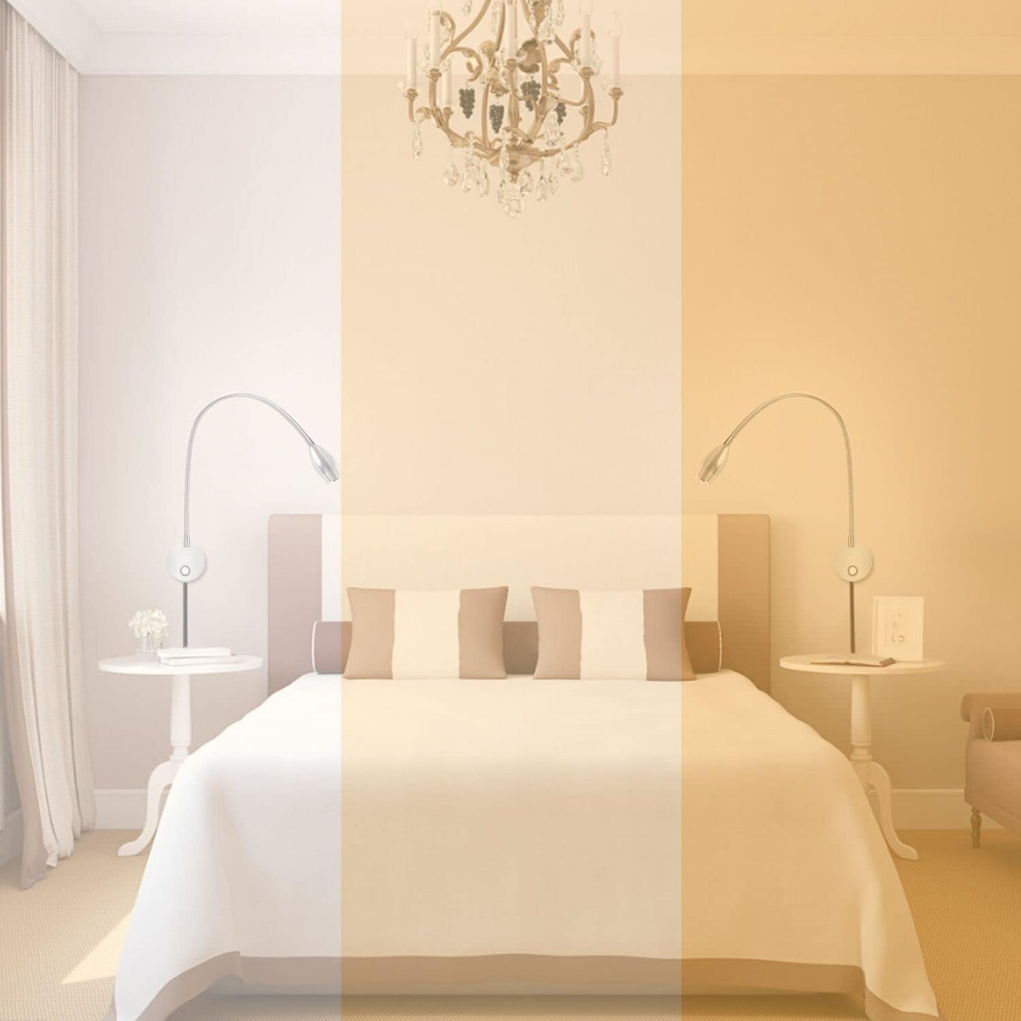 Adust Bedside Reading Light, Bedroom Reading Lamp, 3W LED Touch Dimmable Brightness Minimalist Wall Headboard Reading Lamp, Adjustable Colour Temperature, 3000k, 4000k, 6000k (Gold (2-Pack))