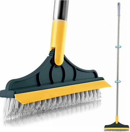 2 in 1 Cleaning Scrub Brush Grout Brush Scrapee 3 Poles 47.6'' Floor Scrub Brush with Long Handle V-Shape Stiff Bristle Brush Scrubber with Squeegee 120°Rotate Shower Scruber for Bathroom Glass