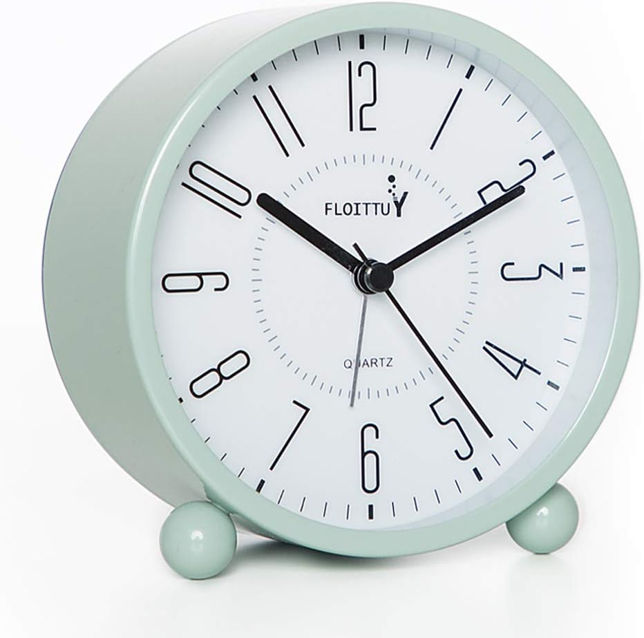 FLOITTUY Super Silent Metal Alarm Clock,Beep Wake Round Alarm Clock with Night Light,Battery Operated,Easy Set,Simple & Retro for Desk, Bedroom and Home Decoration(Creamy White)