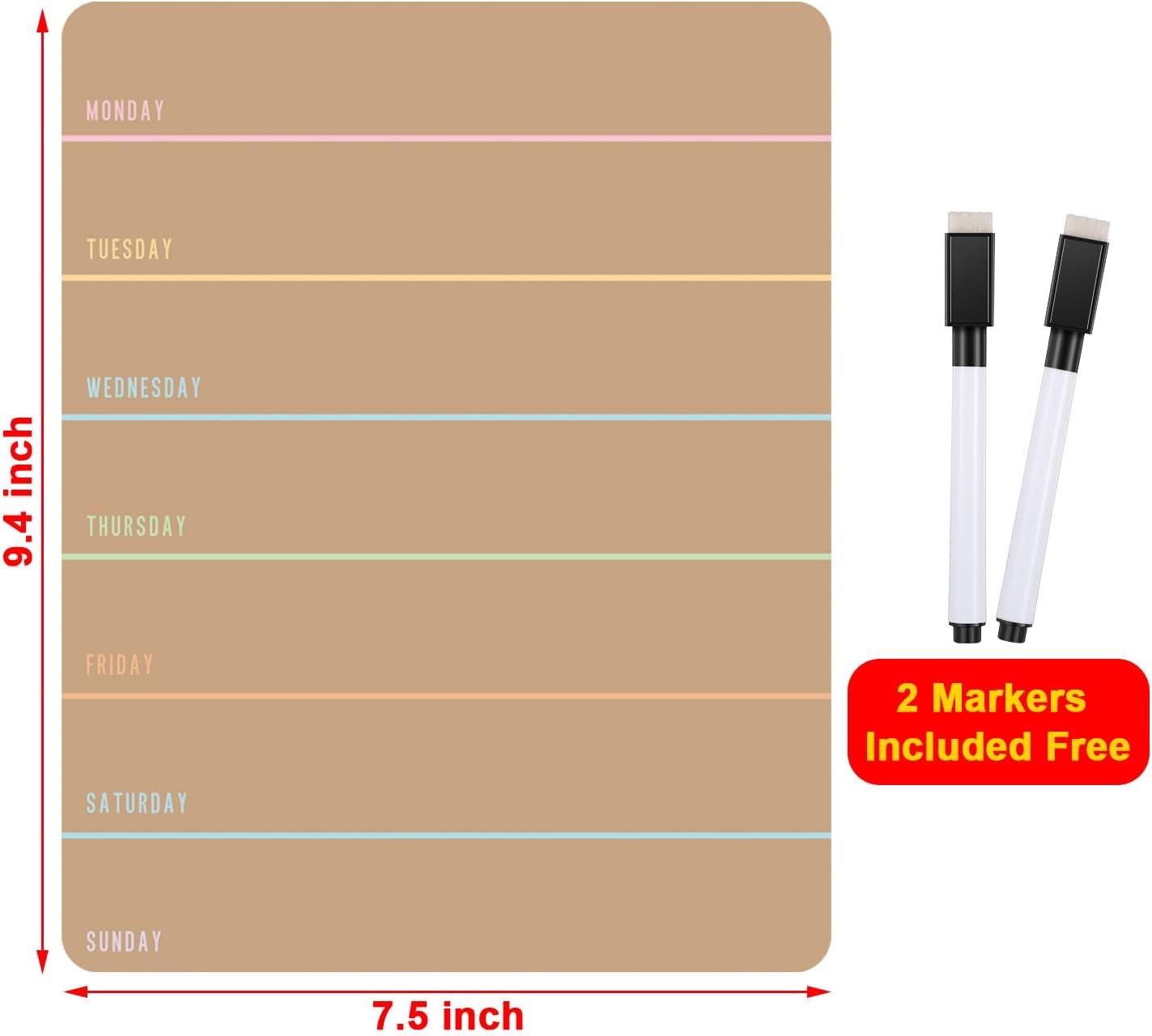 Outus 2 Pieces Magnetic Weekly Dry Erase Boards Erasable Weekly Calendars Whiteboard Planners with 2 Pieces Markers for Office, Home, School Supplies (Color 1, 9.4 x 7.5 Inch)