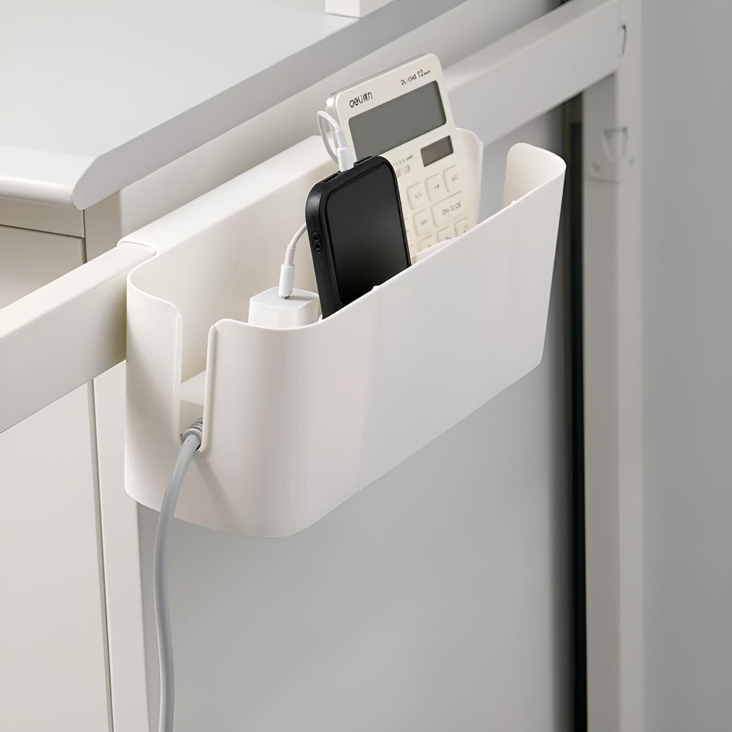 Bedside Caddy Organzier, Bunk Bed Shelf Accessories for Dorm, Bed Caddy Hanging with Hooks for Remotes, White, 11 lbs Capacity