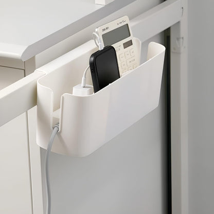 Bedside Caddy Organzier, Bunk Bed Shelf Accessories for Dorm, Bed Caddy Hanging with Hooks for Remotes, White, 11 lbs Capacity
