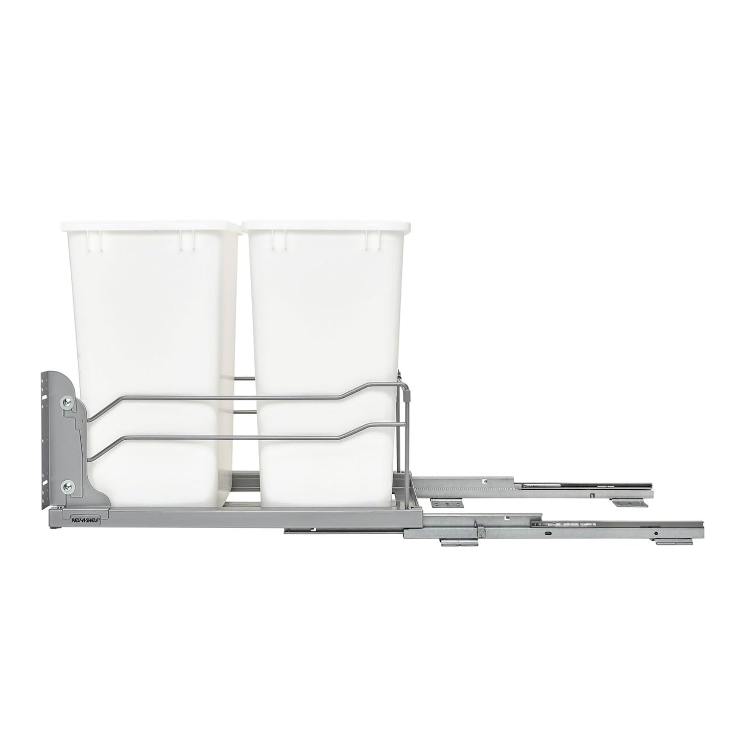 Rev-A-Shelf Double Pullout Trash Can w/Soft-Close Slides, 14.5" Min Opening | Large Capacity Garbage/ Recycling Waste Bins for Under Kitchen Cabinets, Heavy Gauge Wire Construction, 53WC-1835SCDM-211