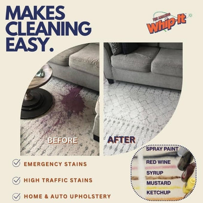 Whip It Cleaner, Multi Purpose Stain Remover Professional Strength Spray, Plant Based Enzyme Cleaner, Cleaning Food, Coffee, Wine, Baby Stains, Pet Stains, Over 500 uses, Made in USA, 32 OZ
