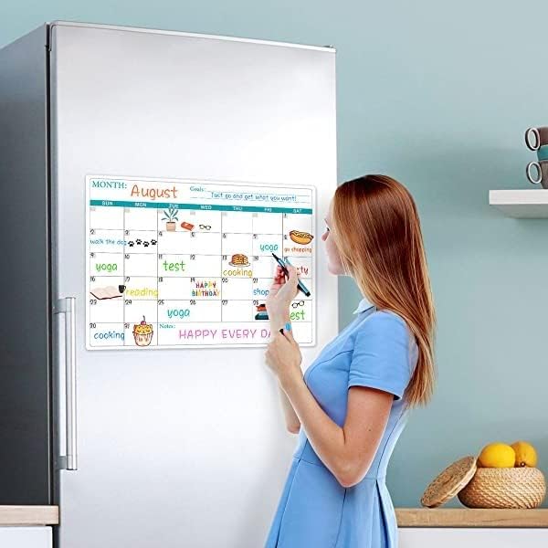 Magnetic Dry Erase Fridge Calendar for Refrigerator Planner, 11.4" x 14.76" | Kitchen Fridge Calendars in Monthly & Weekly Set, Magnetic Calendar