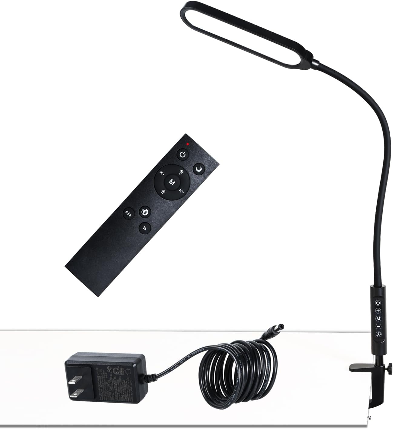 18W 3000LM LED Clamp Desk Lamp | CRI 95 Eye-Caring Light with Remote & Touch Control, 360 Flexible Gooseneck, 3 Color Modes for Home Office(Adapter Included)