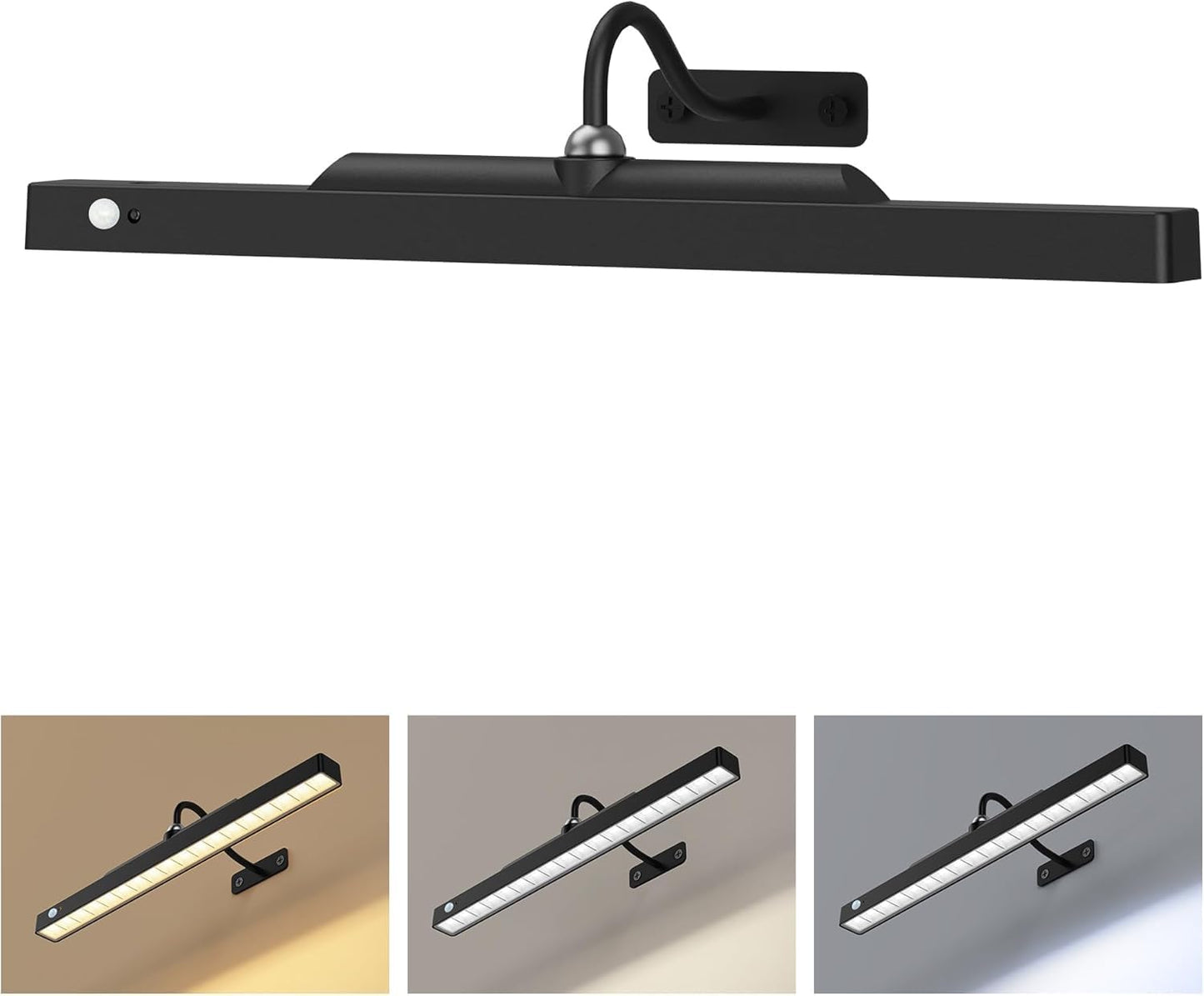 Wireless Picture Light for Wall Art Motion Sensor, 16 Inch, Black, 1 Pack | 5000mAh Rechargeable Battery, Cordless, Magnetic Detachable Bar, 3CCT Dimmable, Remote Control for Paintings and Artworks