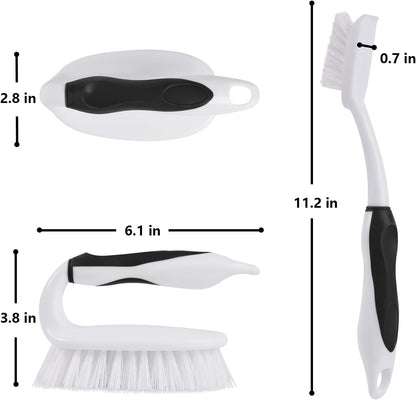 Scrub Brush Set, 4 Pack Deep Cleaning Brush Kit, Green | 2 Scrub Brush, 2 Tile & Grout Brush with Built-in Scraper, Household Commercial Scrubber for Floor, Shower, Pool Wall, Tub