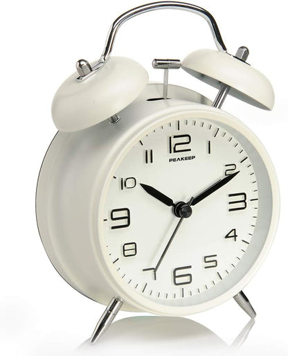 Peakeep Loud Alarm Clock for Heavy Sleepers Adults, Metal 4.5 Inches | Twin Bell Battery Operated Analog Alarm Clocks for Bedrooms Kids' Room Decoration (Jewel Blue)