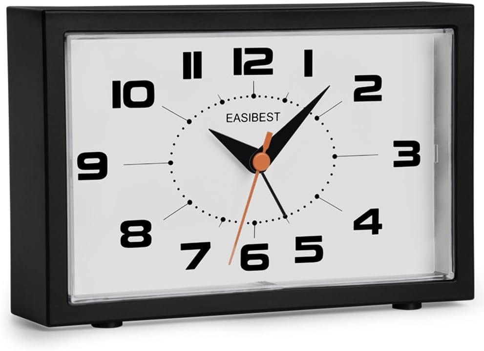 Silent No Ticking Analog Alarm Clock,Crescendo Alarm,Snooze with Light,Tablemount Wall Mount for Desk Bedside,Black