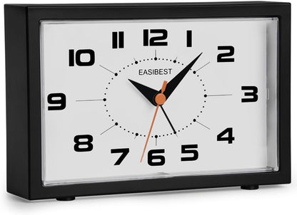 Silent No Ticking Analog Alarm Clock,Crescendo Alarm,Snooze with Light,Tablemount Wall Mount for Desk Bedside,Black