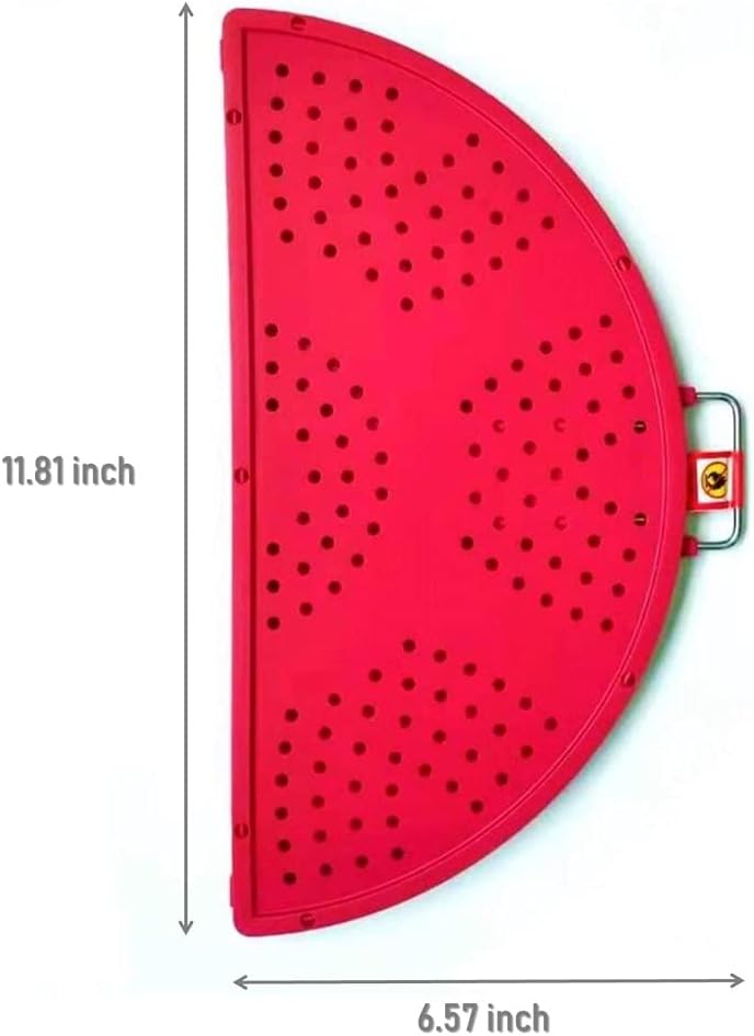 Foldable Silicone Splatter Screen, Bi-Fold Multifunction Shield for Frying Pan 11 3/4-Inch, Red