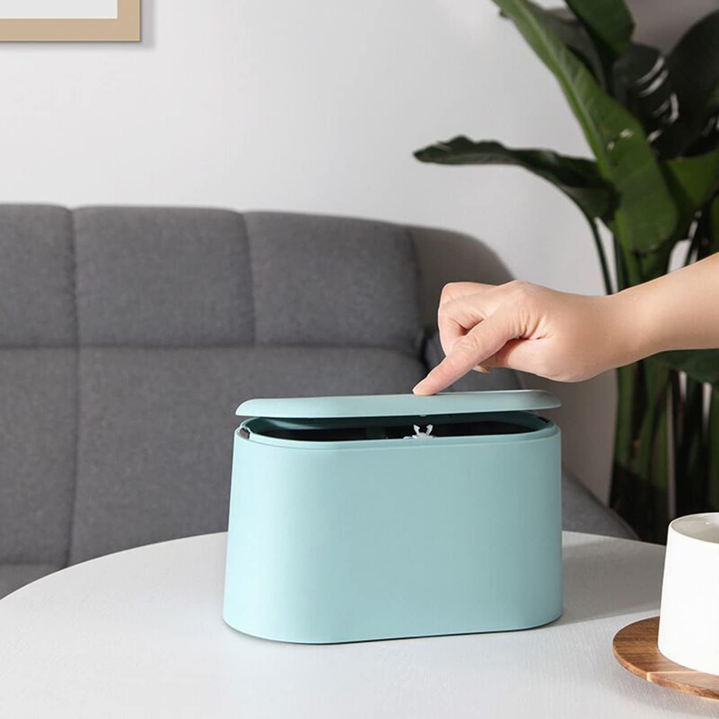 LTWQLing Mini Trash Can with Lid - Removable Small Garbage Can, Tiny Plastic Trash Bin, Pop Up Countertop Wastebasket, Counter Garbage Lint Bin for Bathroom,Office,Kitchen,Desk,Coffee Table(White)
