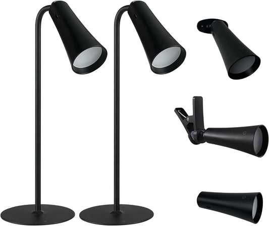 4-in-1 Rechargeable Desk Lamp, Clip and Wall Light, 2 Pack | Use as a desk, clip, wall, or handheld light with USB-C recharge and flexible placement.