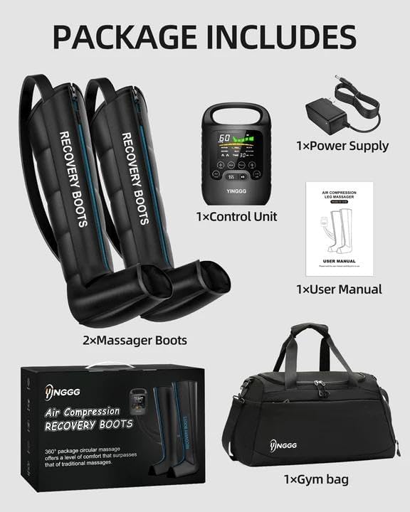 YINGGG Upgraded Leg Compression Recovery System, Cordless Professional Full Leg Compression Massager Boots with Heat, Pro Sequential Compression Device for Circulation Warm-up and Fast Recovery-Medium