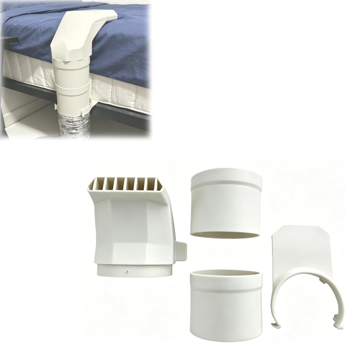 Bed Cooling Fan Under Sheets DIY Bed Cooling System, 4 Inch Dryer ducting Hose to Connect a Fan to a Nozzle with Adjustable Mattress Clip, Under Sheet Bed Fan Airflow Adapter