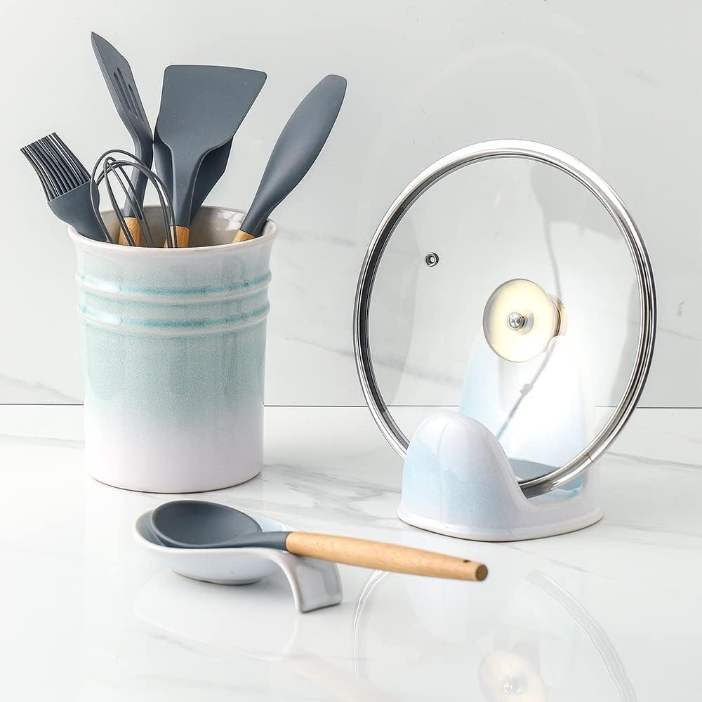 Nihow Ceramic Pot Lid Holder While Cooking for Kitchen Counter/Stove Top | Blue,Stable, Dishwasher Safe, Keep Counter Top Tidy and Clean,Water Proof,Saving Space,Heat Resistant