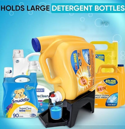 Liquid Laundry Detergent Holder Stand with Drip Tray - 1 Pack - Black | Easy Pouring, Rubber Feet, Angled Stand, Fabric Softener Dispenser for Laundry Room Organization & Storage