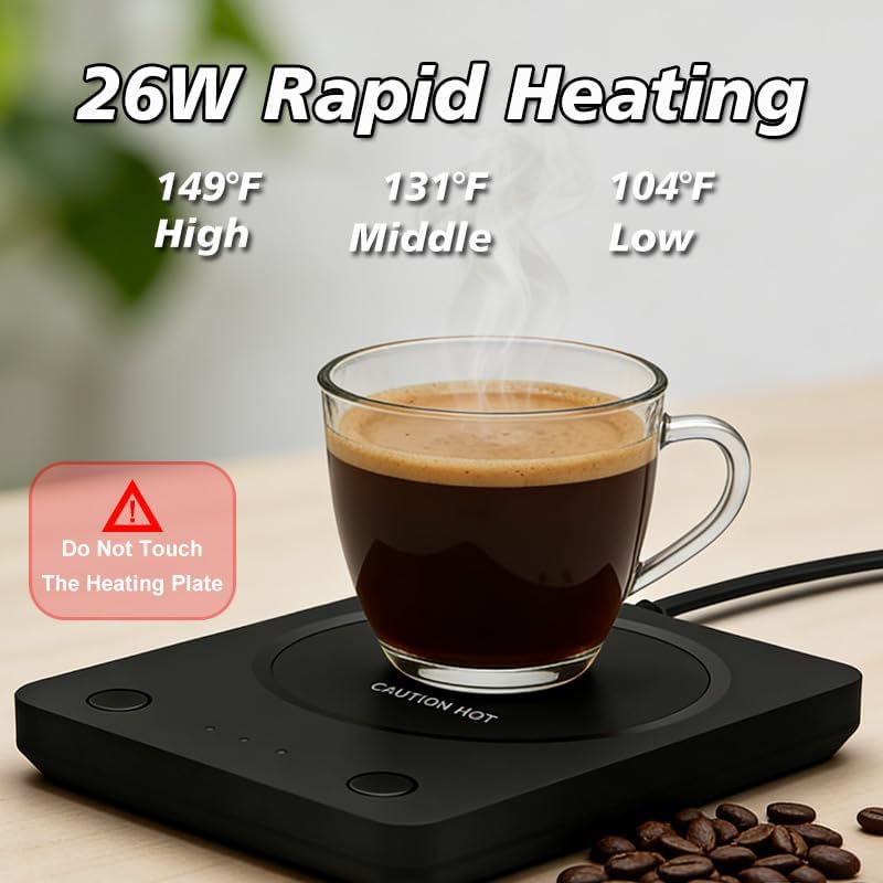 SEALON SLM03 Electric Coffee Mug Warmer - 3-Temperature Desk Cup Warmer with Auto Shut-Off (4 Hours) for Heating Coffee, Tea, Milk & Beverages